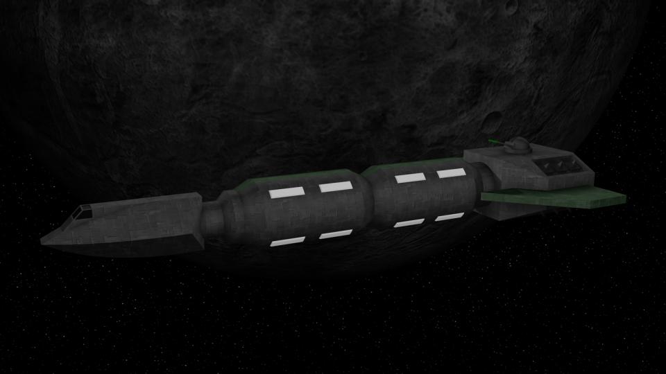 Nova bot die Möglichkeit, Schiffe zu animieren und Effekte zu erstellen. Die beiden Frachtsektionen dieses Schiffs rotierten gegenläufig, während die Lichter blinkten.