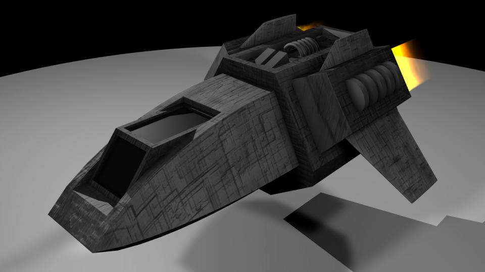 The Shuttlecraft was the player's starting ship. It had little cargo space, limited range and weak defenses. It came unarmed but could be outfitted with up to three laser cannons.