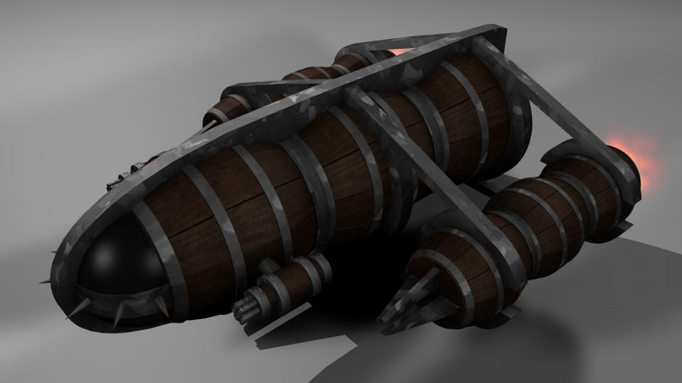 By sacrificing most of its cargo space, an Emalgha Freighter could be upgraded into an Emalgha Warship. Still slow and bulky, these ships were hardly a match for Voinian ships. The Emalgha Warship only had Emalgha cannons as weapons, which were essentially big mass drivers. Luckily, these weapons were highly effective against Voinian armor.