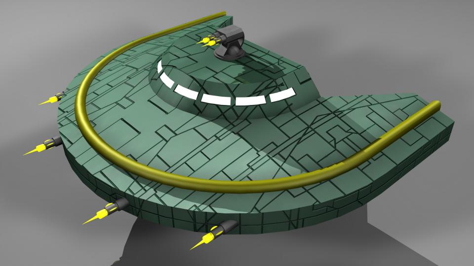 The Miranu despised violence, but with the Strand War and the renegade problem increasing, they had to accept the fact that they needed defense. The Gunship appeared later in the game and was the only military vessel, aside from the Crescent Fighter, used by the Miranu.