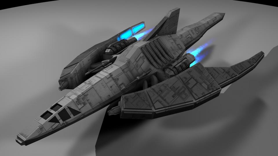 The Dragon-class is sort of a mascot of mine. I'm really fond of how this ship turned out. It is armed with two particle beam cannons and a powerful focused anti-matter particle beam cannon. Created July 2010