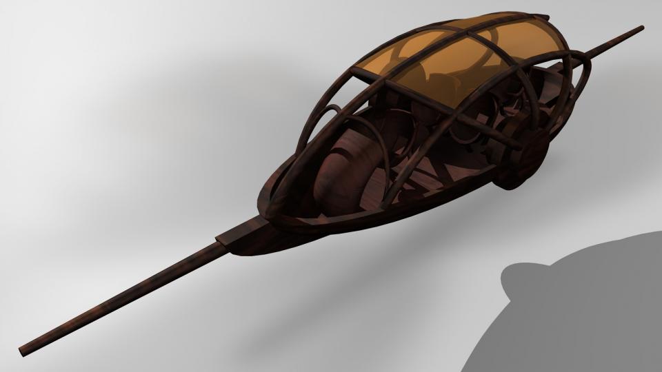 The Exilan is a magically powered flyer, used by the Elves from Antaros. It was inspired by a drawing from Myst III Exile. Created April 2008