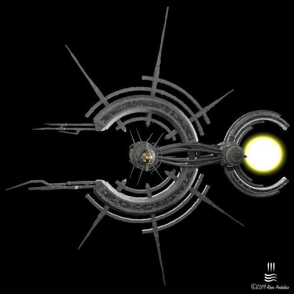 Der Sonnenschwanz war ein Versuch, ein Schiff zu erstellen, das eindeutig nicht von Menschen geschaffen wurde. Ich hatte dieses radiale Design im Kopf und bin recht glücklich damit, wie es aussieht. Erstellt Oktober 2019